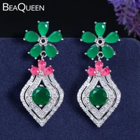 beaqueen stylish big green flower cubic zirconia paved pineapple drop earrings white gold color party jewelry for women e142