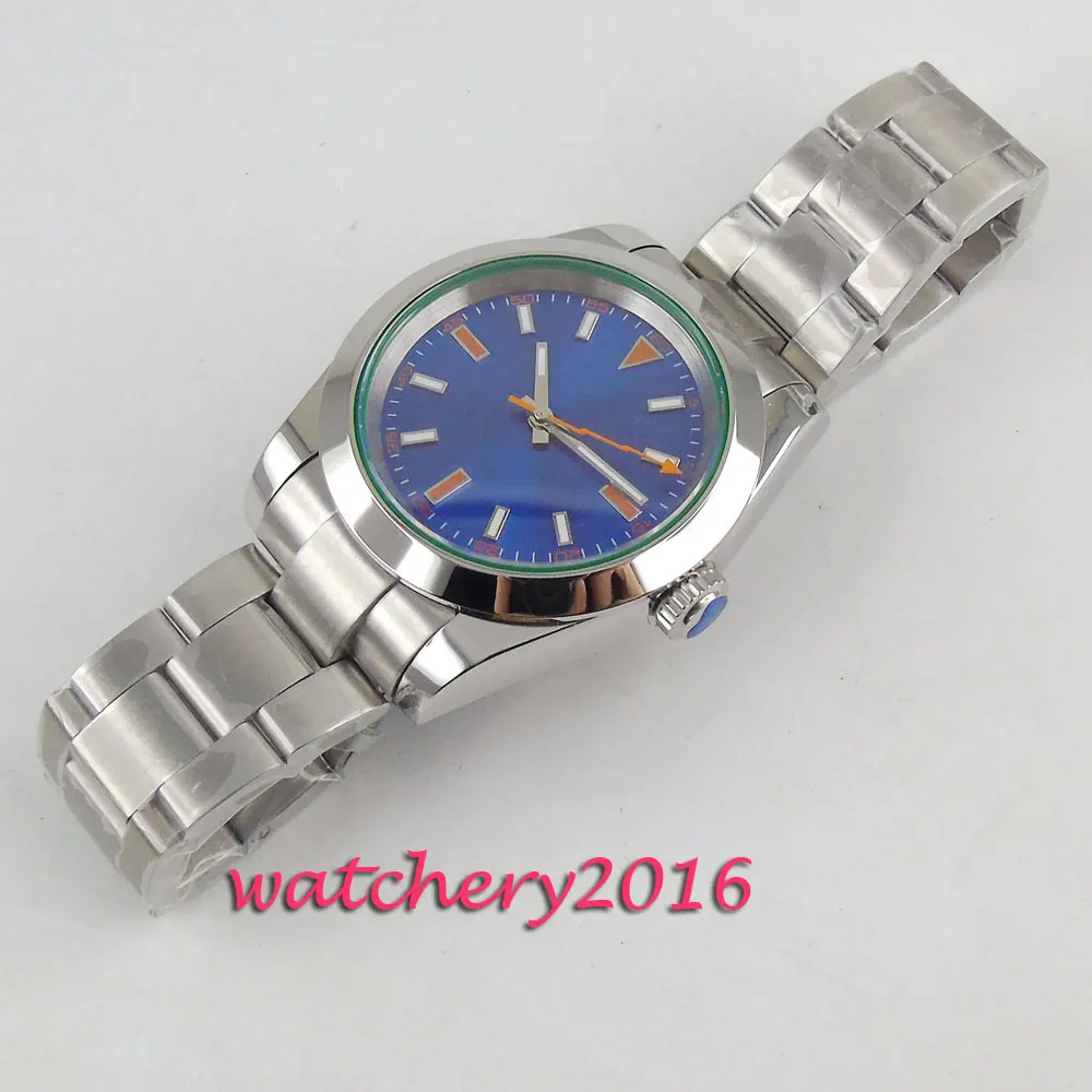 40 мм синий циферблат чехол из нержавеющей стали сапфировое стекло нержавеющая