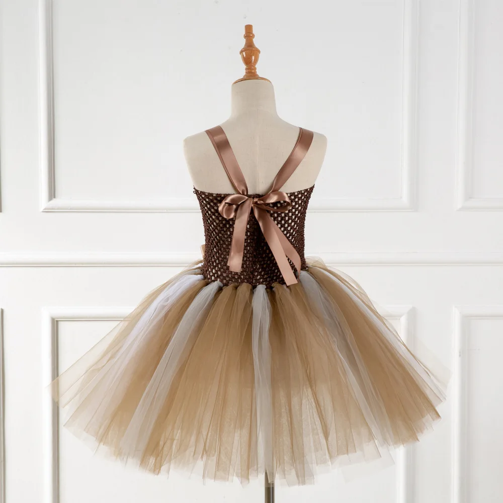 

Brown LionTutu Dress for Girls Christmas Halloween Costume Kids Lion Princess Dresses Knee-length Xmas Children's Clothes