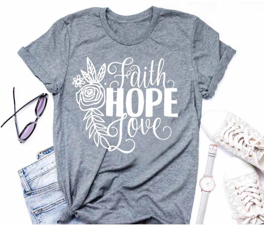 Женская футболка с надписью Faith hope love модная принтом роз христианская рисунком
