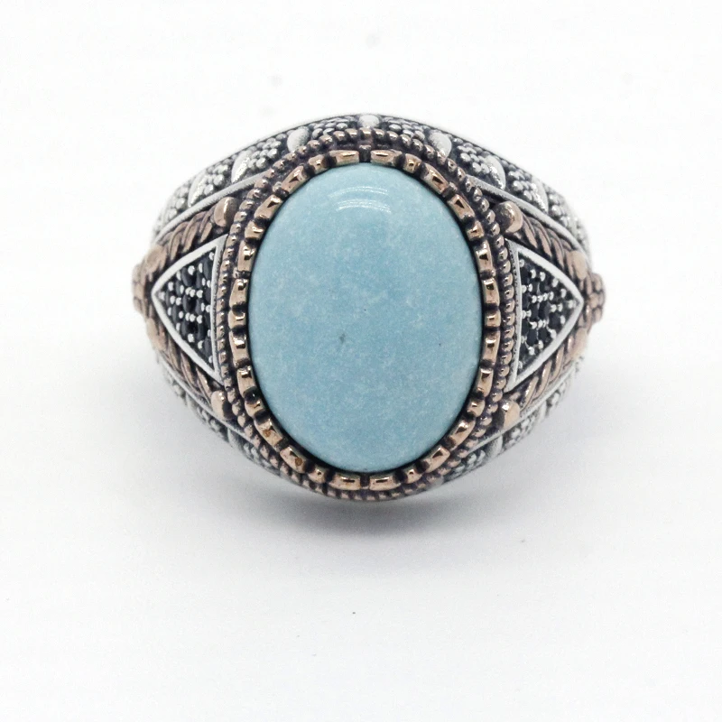 Vintage Turquoise Ring 925 Sterling Silver for Men Oval Natural Stone Retro Gorgeous Finger Male Women Turkey Jewelry | Украшения и