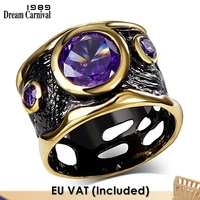 dreamcarnival 1989 vintage jewelry ring for women gothic black gold color hiphop purple cz punk hollow wedding cincin orang roma