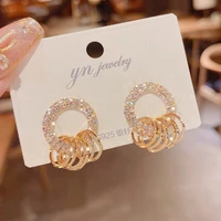 personality super crystal big circles hoop earrings for women fashion gold color jewelry accessories big round circle earring
