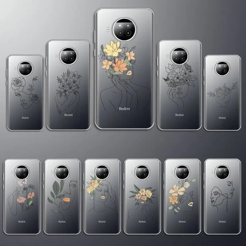 

Art line Retro Geometry leaves Phone Case Transparent for Xiaomi mi Redmi note 10t 8 9 pro lite 11 Samsung S8 9 10 20 plus ultra