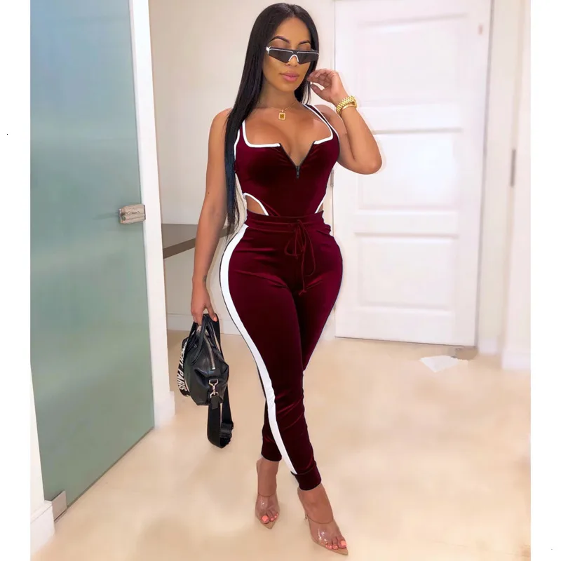 Женский комбинезон без рукавов Fuedage бархатный Облегающий с v образным вырезом