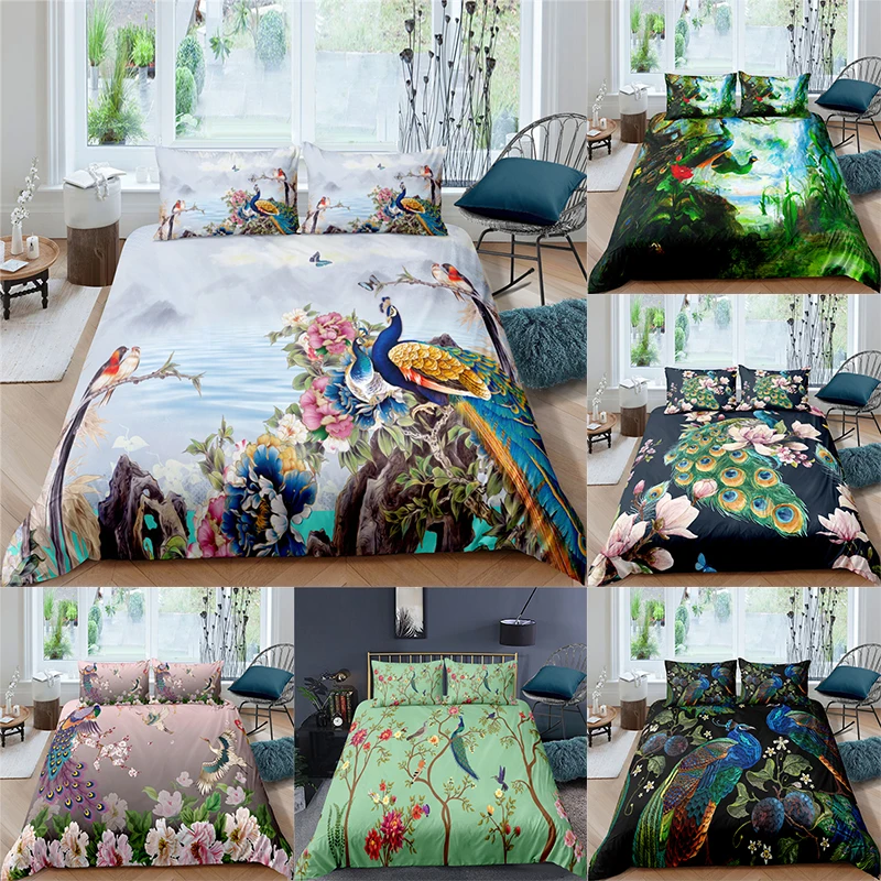 2/3 шт. Детский комплект постельного белья с 3D-принтом павлина и цветов | Дом сад