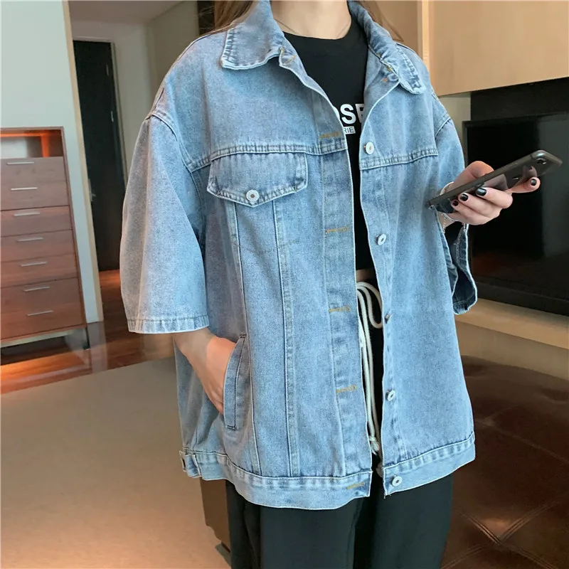 

Short sleeve Denim Jacket Women's net red pop spring summer 2021 new Korean version loose BF style westernized top tide