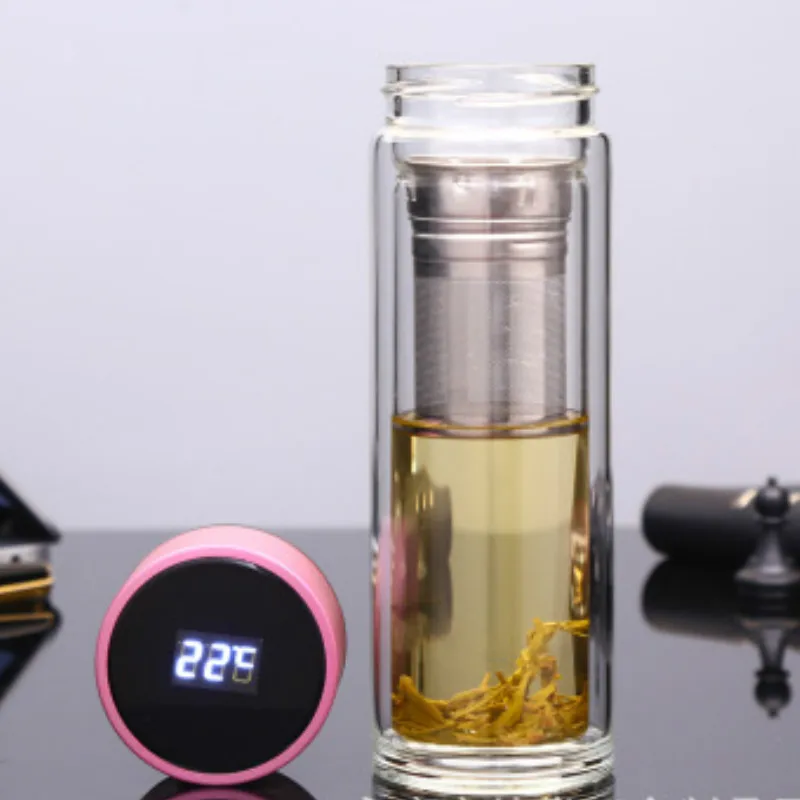 Креативная умная стеклянная бутылка для воды толстая двухслойная чашка с