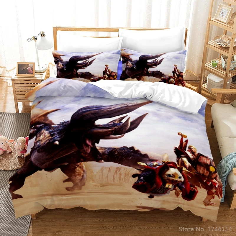 

Monster Hunter Games 3D Cartoon Printed Duvet Cover Set Twin Full Queen King Size Bedding Set Soft Bed Linens for Boys and Girls