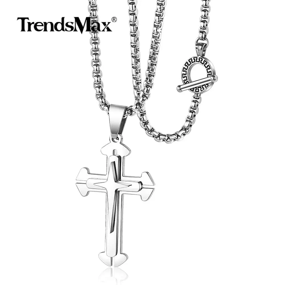 Ожерелье Trendsmax с подвеской-крестом для мужчин и мальчиков черное ожерелье из