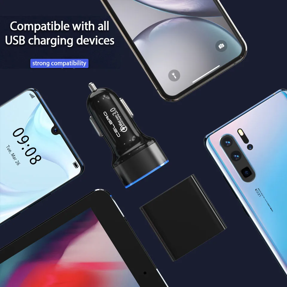Автомобильное зарядное устройство Qc 3 0 с двумя Usb портами для Huawei Xiaomi быстрое