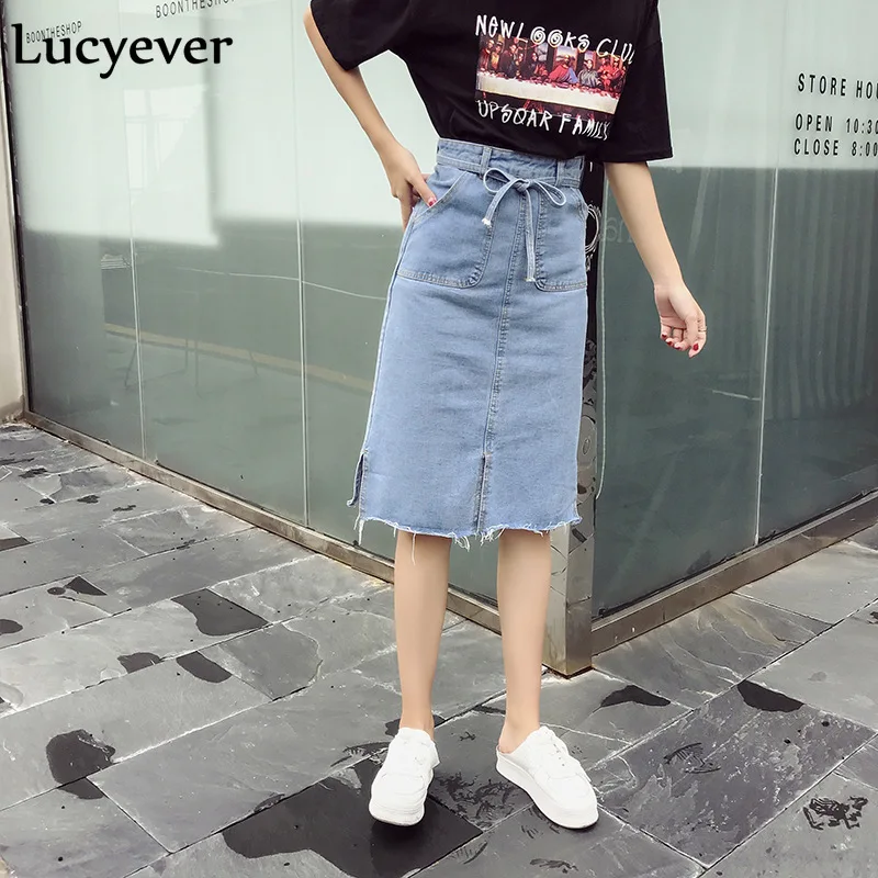 Женская винтажная джинсовая юбка Lucyever однотонная повседневная средней длины в