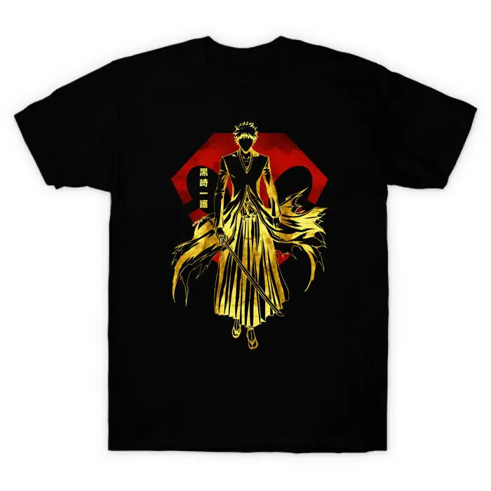 Черная футболка с отбеливателем Golden Shadaw Of Kurosaki Ichigo Shinigami Bankai Zangetsu | Мужская одежда