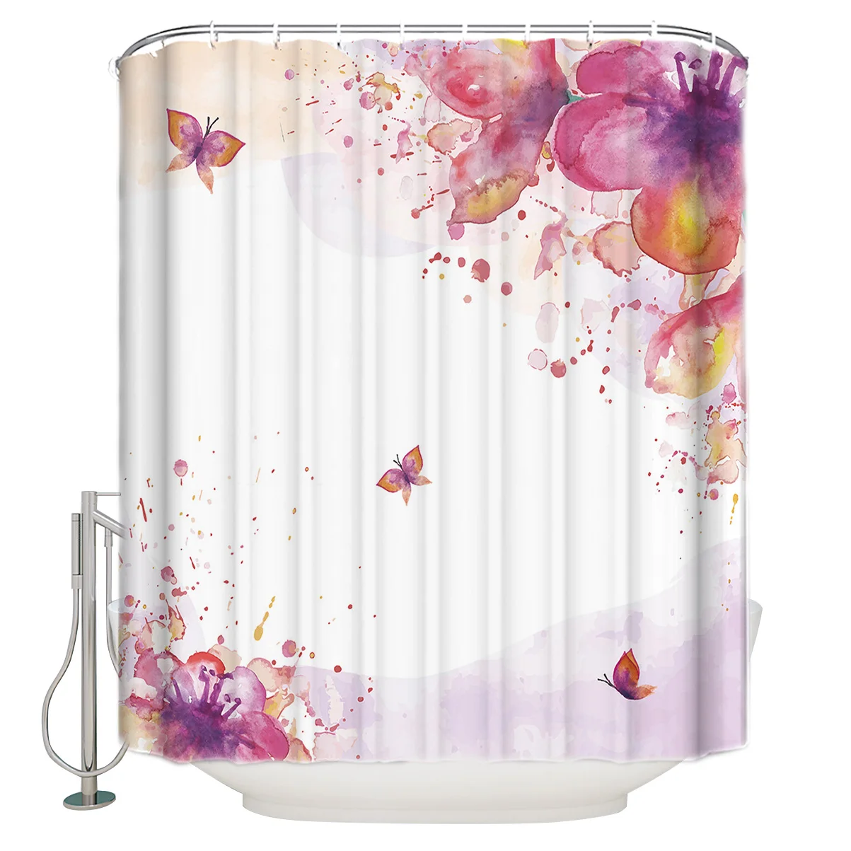 Акварельная розовая Цветочная Цветущая бабочка занавеска для душа