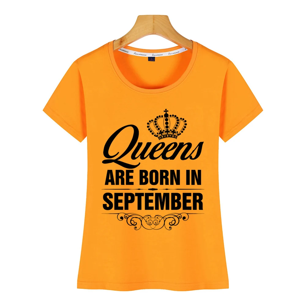 Топы футболка для женщин queens are born in September Kawaii с надписями короткая женская