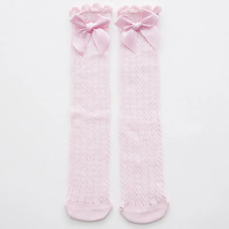 

2020 Newborn Infant Baby Girl Knee Stocking Cotton Breathable Summer Solid Bowknot Fish Net Long Stockings 28cm 38cm