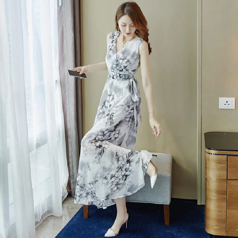 

Women's Summer Waist Lace Up Chiffon Dress