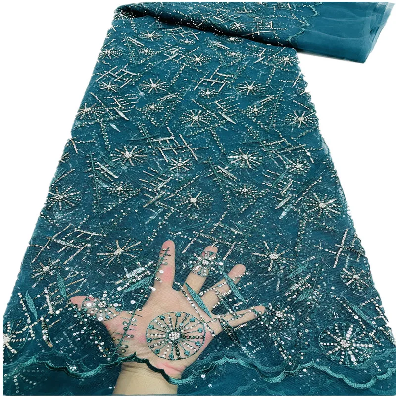 

New Arrival African Lace Fabric 2021 Glitters Lace with sequin/stones Nigerian Lace Fabric Embroidered Lace For Wedding FJ-200