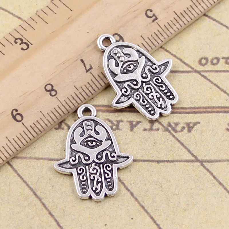 

20pcs Charms Hamsa Palm Fatima Hand Protection 24x19mm Tibetan Silver Color Pendants Antique Jewelry Making DIY Handmade Craft