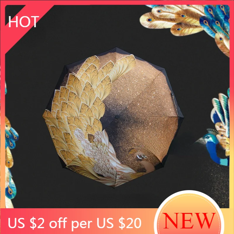 

Luxury Decoration Umbrella UV Protection Manual Peacock Designer Sun Pretty Umbrella Folding Simple Sombrilla Home Garden AG50ZS