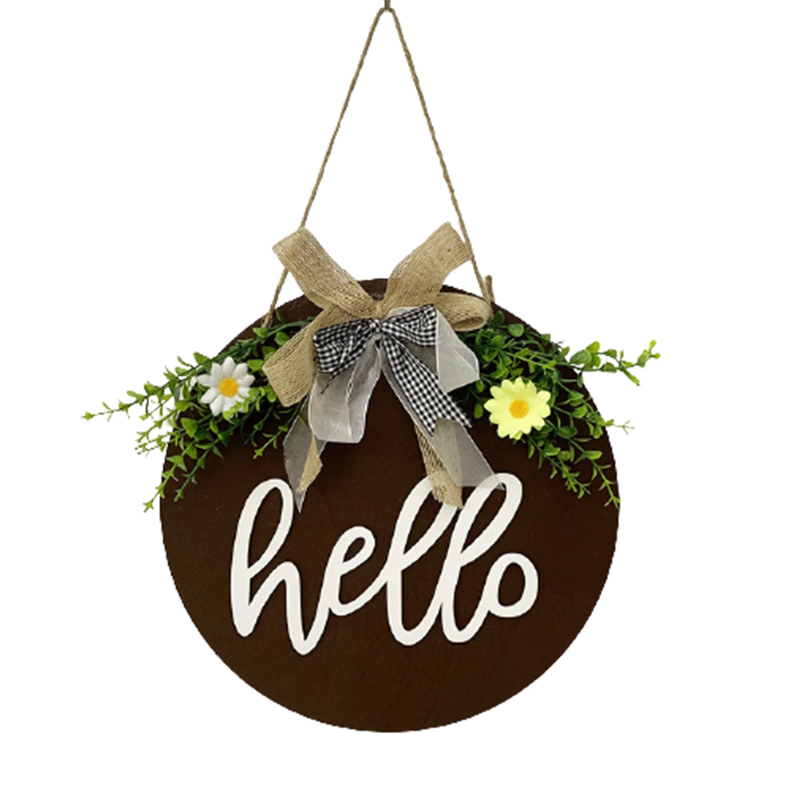 

Welcome/Hello Sign Wreath Set Front Door Hanger with Bow Round Outdoor Hanging Vertical Sign Home DC120