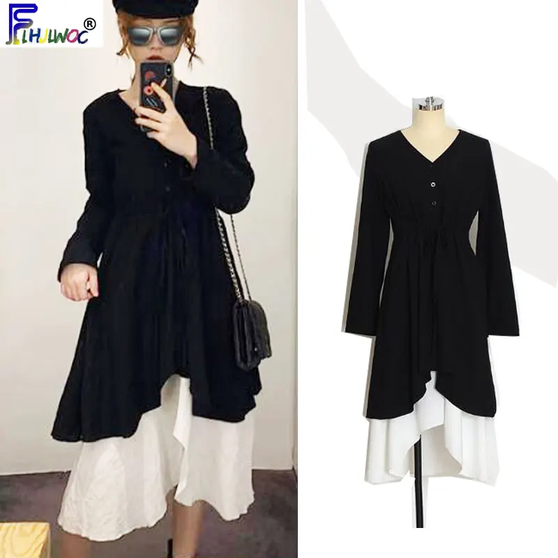 Женское длинное платье трапециевидной формы черное платье-двойка с длинными