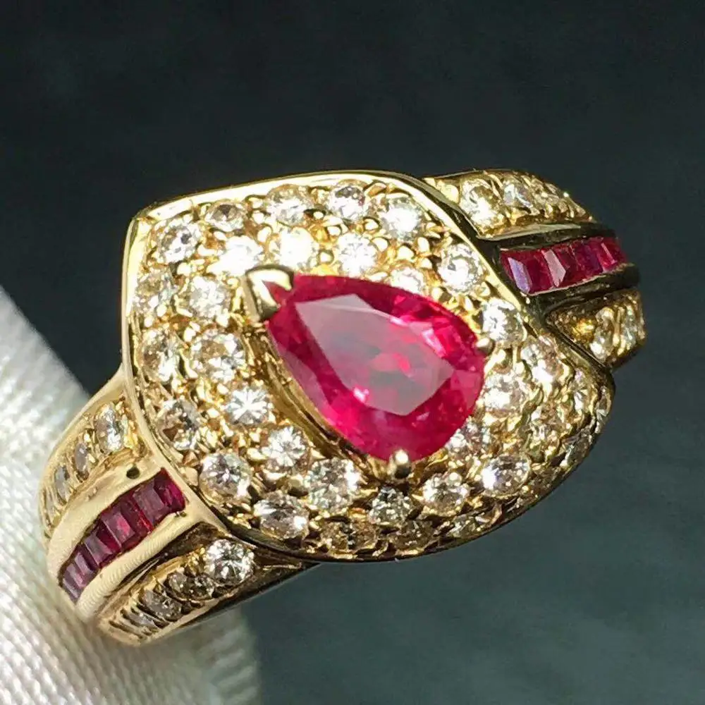 Fine Jewelry Real 18K Gold 100% Natural 0.87ct Red Ruby Gemstone Luxury 18k Diamonds Stone Female Ring for Women Rings | Украшения и