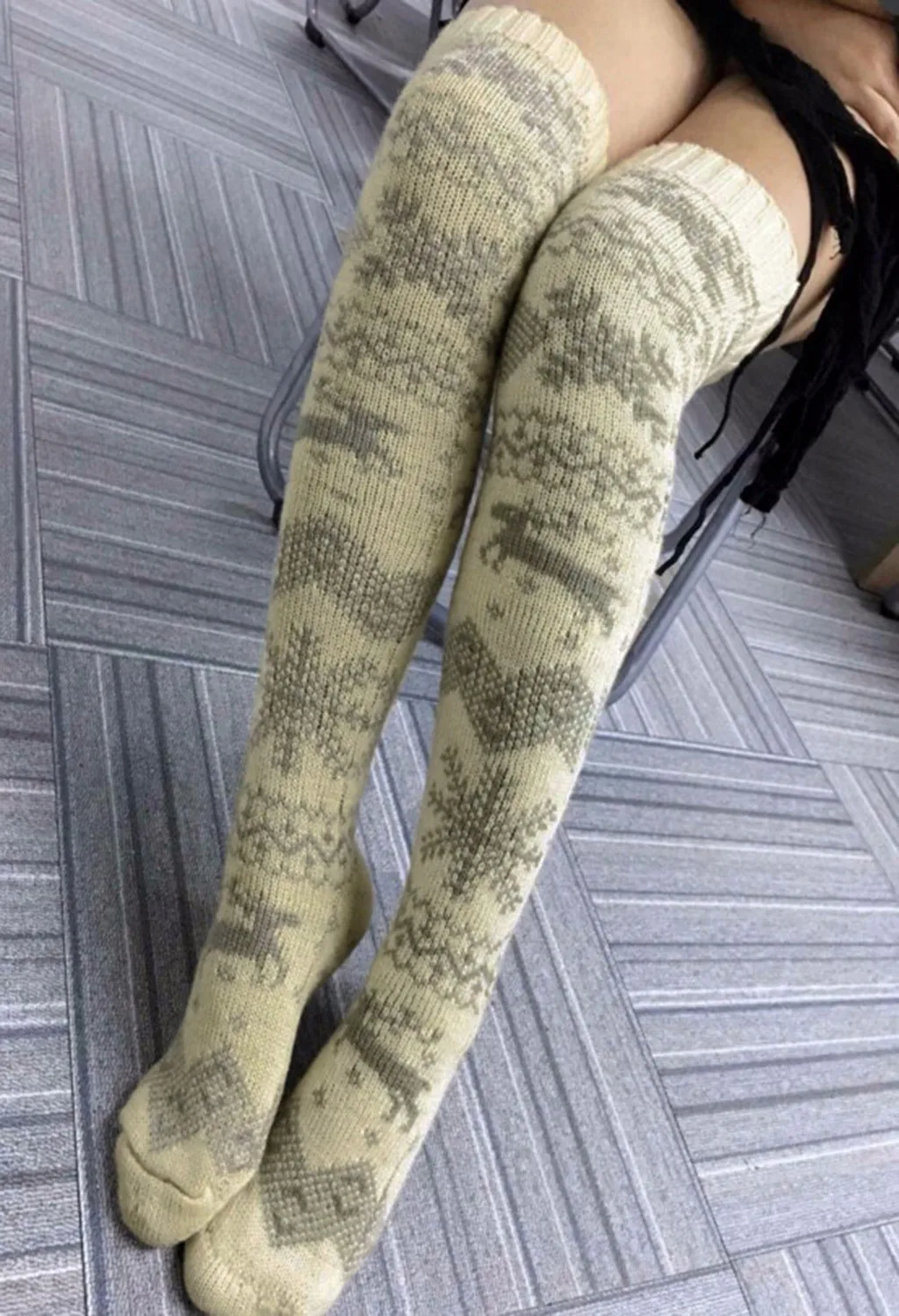 Гольфы выше колена женские Рождественские Длинные чулки до бедра Вязаные гольфы