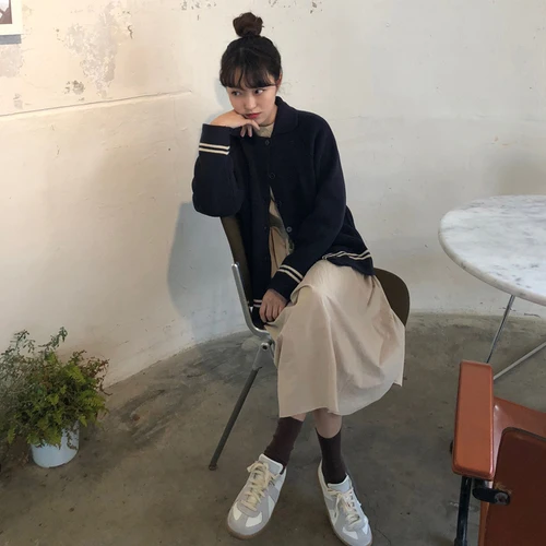 Полосатая Толстая линия пуговиц Повседневная Свободная 2019 Новое поступление