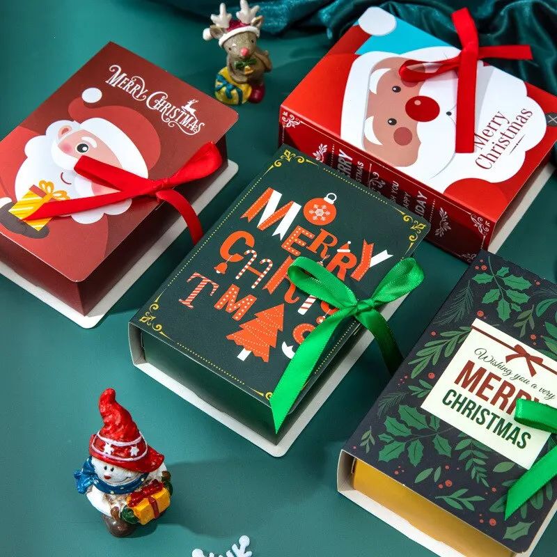 

4pcs Book Shape Merry Christmas Candy Boxes Bags Christmas Santa Claus Gift Box Navidad Natal Noel Party Decoration Supplies