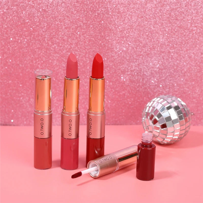 

12 Colors Lips Makeup Lipstick Lip Gloss Long Lasting Moisture Cosmetics Lipstick Red Lip Matte Waterproof Double-head Lip Stick