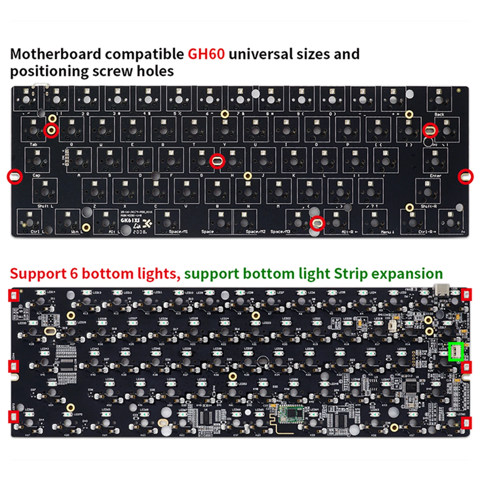 

60% 65% PCB GK61 GK64 GK68 Hotswap Type C Wired Bluetooth Mac Full RGB Plate For GK61X GK61XS GK64X GK68X Mechanical Keyboard