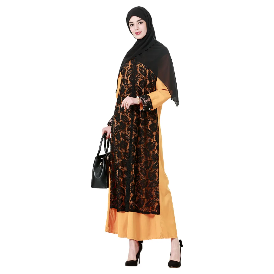 BianFeng женские Рамадан кафтан линшань кружевное платье темперамент абайя с длинным рукавом Slim Fit сплошной Халат