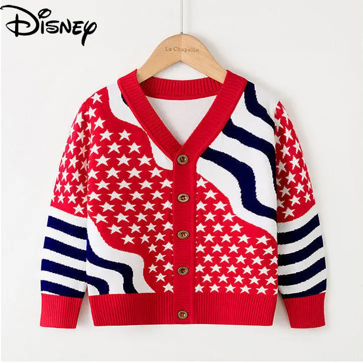 

Disney Spring Fashion New 2021 Cartoon Mickey Mouse Cute All-match V-neck Sweater Boys Sweater Jacket