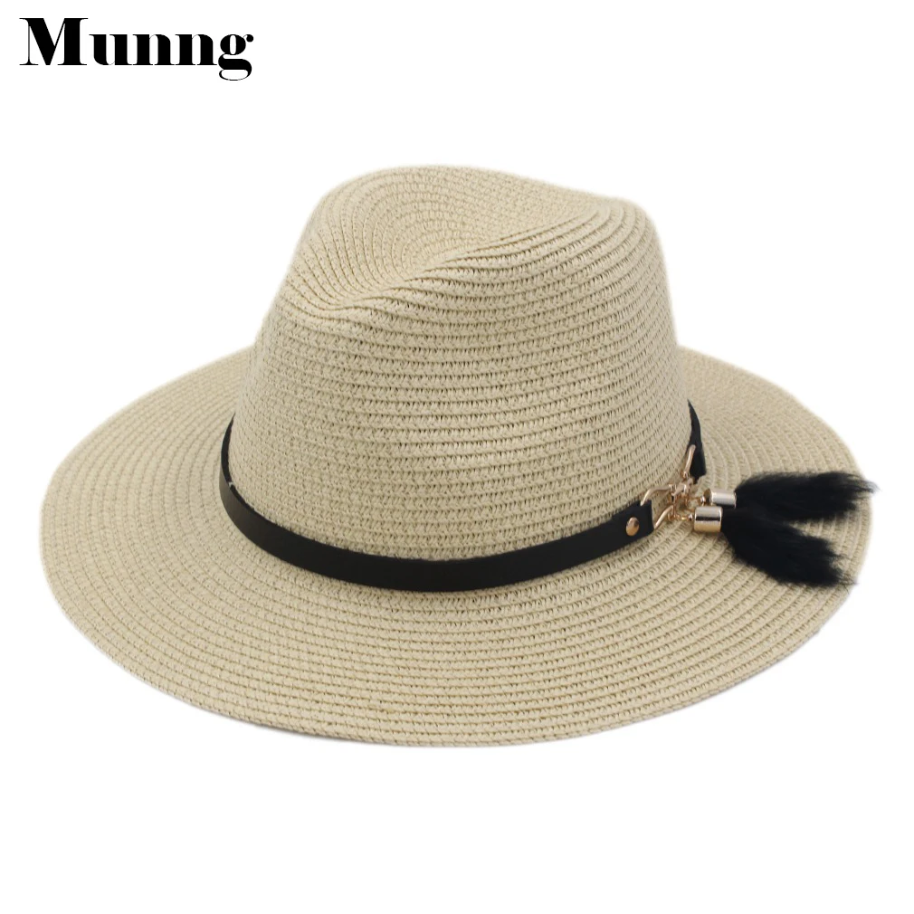 

Munng Unisex Floppy Visor Panama Straw Hat Church Fedora Cap Wide Brim Beach Sun Hat