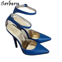 sorbern mature ankle strap ladies pumps two piece stilettos genuine leather women heels 14cm high transfer guy shoe custom color