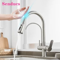 pull out touch kitchen faucet for three ways filter hot cold kitchen mixer tap intelligent sensor touch filter kitchen faucet