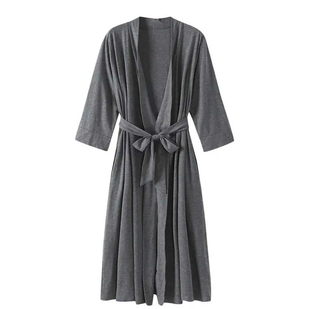 

Women's 4/3 Sleeve V-neck Lightweight With Belt Long Robe Bathrobe Sleepwear Loose Solid Color Plus Size Women's Clothing