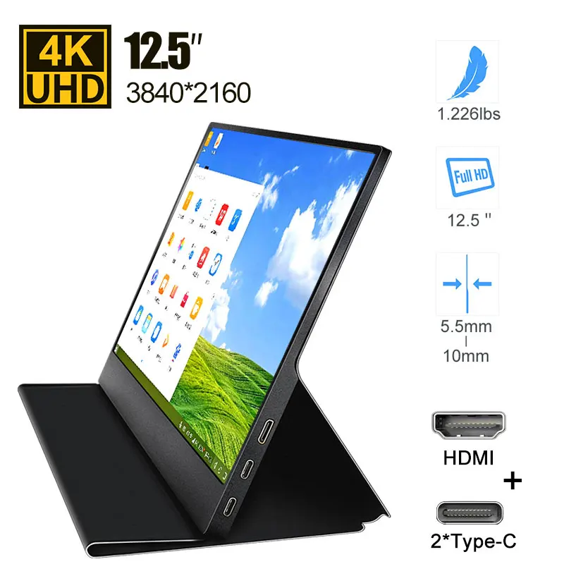 Игровой монитор 12 5 дюйма 4k USB C портативный для Switch Xbox Ps4 Mac Huawei телефона ноутбука