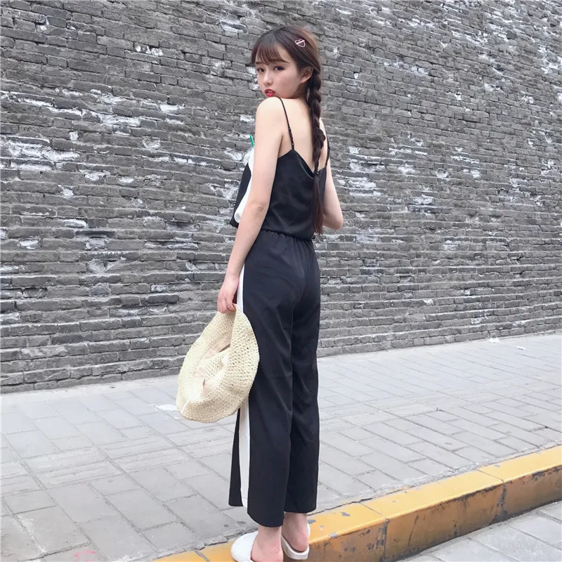 

Suit Chiffon Sexy Sleeveless Vest Tops Leg Pants Female Plus Size Loose Casual Pants Trouser Two-piece (Camisole+Pants) YFY80
