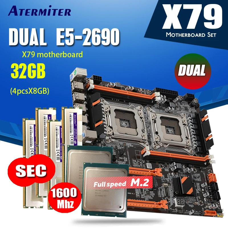 Комплект материнской платы atermiter X79 с двумя процессорами 2 × Xeon E5 2690 радиатор 4 8 ГБ =