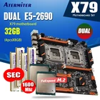 Комплект материнской платы atermiter X79 с двумя процессорами, 2  Xeon E5 2690 радиатор 4  8 ГБ = 32 Гб 1600 МГц PC3 12800 DDR3 память ECC REG