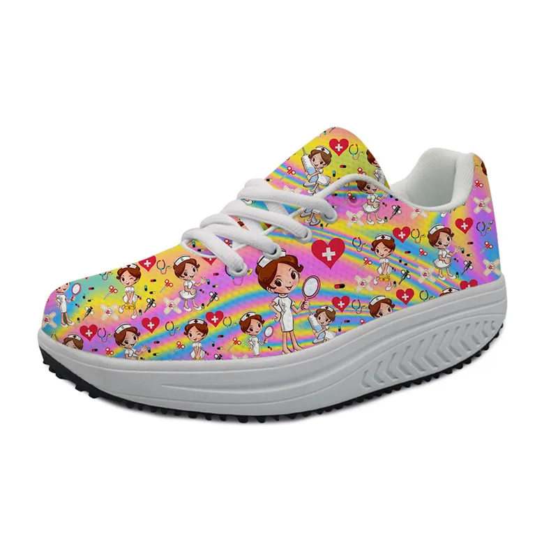 

FORUDESIGNS Gradient Cartoon Nurse Design Girls Platform Shoe Light Comfortable Lace-up Sneakers Mesh Swing Shoes For Women 2021