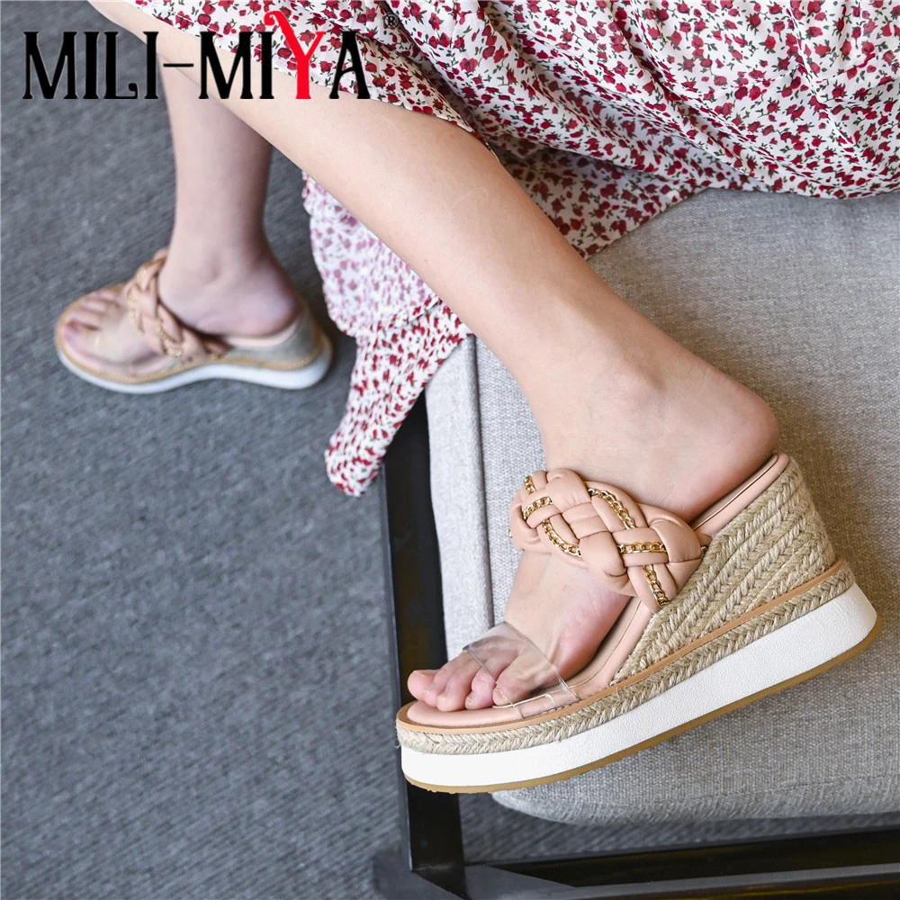 

MILI-MIYA Fashion Wedges Women Microfiber Sandals Slip On Round Toe Platform Heels Dress Party Summer Shoe Plus Size 34-40