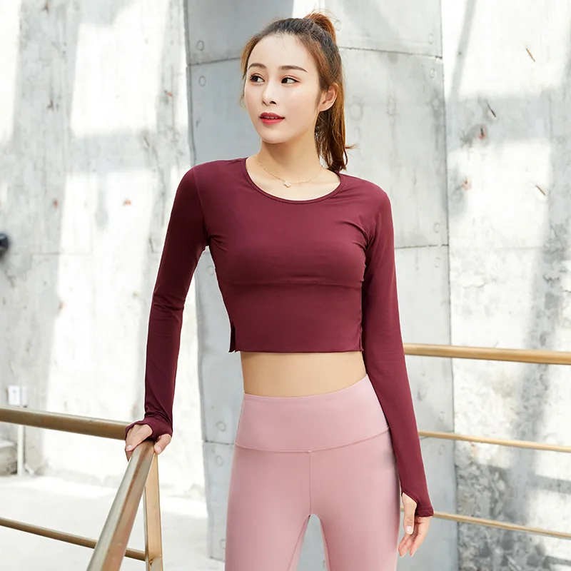 Luobolan хорошее качество Йога боковая открытая тренировка кроп топы футболка