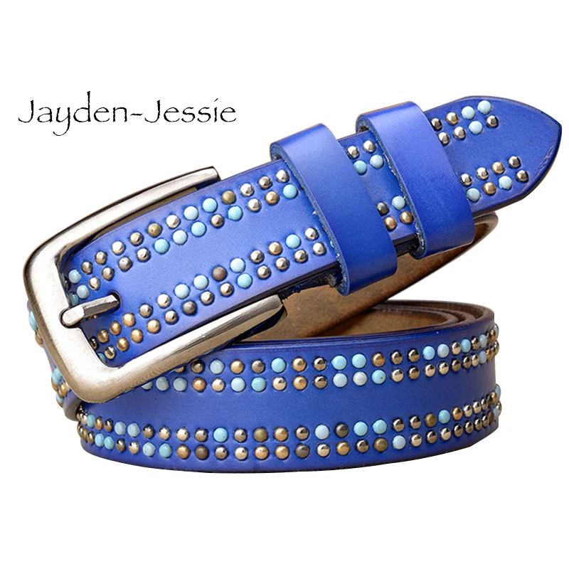 Новый цветной кожаный женский ремень ручной работы с цветными заклепками модный