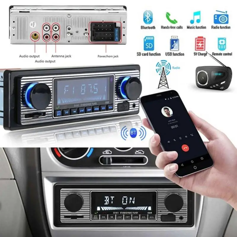 

Автомобильный радиоприемник, винтажный беспроводной MP3-плеер с Bluetooth, AUX, USB, FM, 12 В, Классическая стереосистема, автомобильная электроника