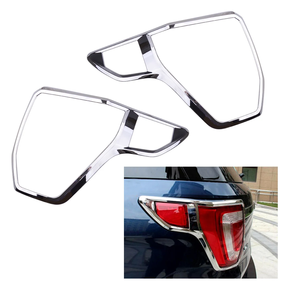 

NEW 1 Pair Rear Tail Light Lamp Cover Trim Frame Fit For Ford Explorer 2016 2017 2018 Chrome Style
