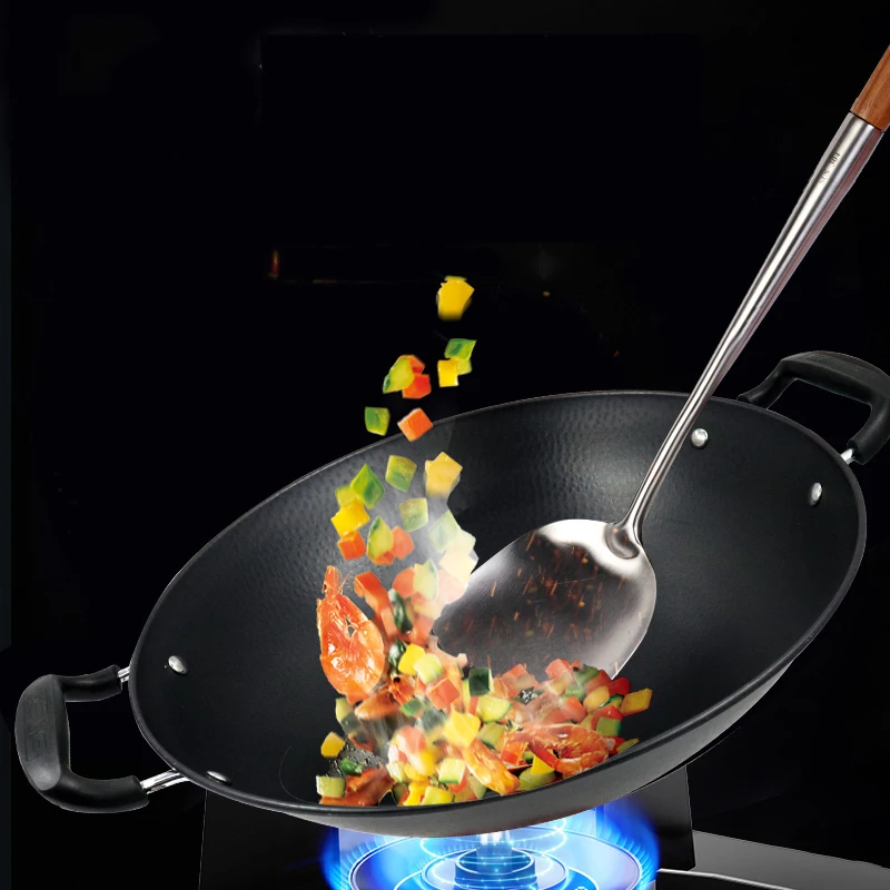 

Cast Iron 40cm Wok Chinese No Handle Fire Set Deep Frying Cooking Pot Large Handmade Healthy Restaurant Temperos Cookware ZZ50CG