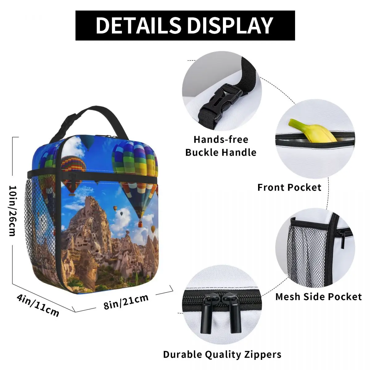 

Colorful Hot Air Balloon Lunch Bag for Women Men Large Insulated Lunch Box with Water Bottle Holder and Pockets